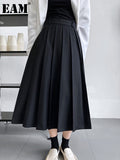 High Waist Black Brief Elegant Pleated Long A-line Half-body Skirt Women Fashion Tide New Spring Autumn 2023