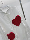 Patchwork Heart Shirt For Women Lapel Long Sleeve Loose Colorblock Button Through Blouse Female Clothing Style