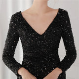 Winter Elegant Deep V Neck Long Sleeve Slit Cocktail Eevening