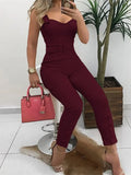 Summer Elegant Office Overalls Skinny Slim Fit V-Neck Sleeveless Casual Romper Thin Strap Button Design