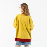 Stitching Color Bulldog Embroidery Sweater Harajuku Retro Style Knitted Sweater Autumn And Winter Cotton Pullover