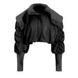 Beige Pleated Big Size Warm Cotton-padded Coat Long Sleeve Loose Fit Women Parkas Fashion New Autumn Winter 2022
