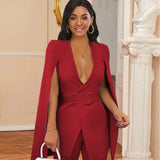 Women Jacket Elegant Office Lady Blazers Outwear White Sexy Split Fork Cape Suit Cape Sleeve Female Coat Spring Autumn-Outfit