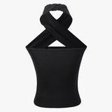 Backless Cross Sweater For Women Irregular Collar Sleeveless Sexy Knitted Slim Tops Female Fashion New