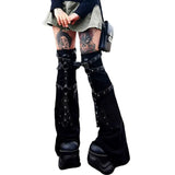 Style Ankle Leg Warmer Fall Winter Black Metal Buckle Leg Warmers Knitted y2k High Knee Legging Boot Socks Thigh High Socks-Outfit