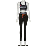 Seamless Leggings+Strappy Top 2Pcs Gym Set Women Fitness Clothing High Waist Training Leggings Set Running