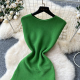 Luxury Famous Lady Senior Sense Sleeveless Knitted Dress Female Folds Splicing Body Of The Royal Sister Temperament