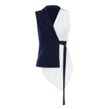 New Splicing Fold Design Irregular Hem Can Be Buckled Buckle Top Vest Coat Female
