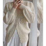 2021 New Autumn Pearls Embroidery Cardigans Vintage V Neck Long Sleeve Oversize Cardigans Sweet Hollow Out