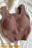 Winter Sexy Women Cashmere Warm Camis With Bra Pad Knitting Thick Tank Tops Sweet Tops For Women Plush