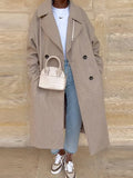 Women Double Breasted Woolen Coat Lapel Collar Long Sleeves Solid Long Wool Coat Winte Fashion Warm Loose Woolen