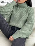 Sweaters Turtleneck Women Autumn Winter Knit Pullover Loose Blue Thick Winter Basic Turtleneck Women Sweaters