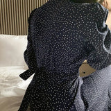 End Bandage Bodycon Black Dress for Women Lace Slim Fashion V-neck Puff Sleeve Dots Party Evening Dresses Elegant