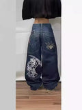 Y2K Gothic Jeans Male High Street Personality Pattern Loose Straight Tube Wide-Outfit