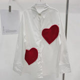 Patchwork Heart Shirt For Women Lapel Long Sleeve Loose Colorblock Button Through Blouse Female Clothing Style