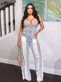 Summer Sexy Fashion Jumpsuit Club Outfit For Women 2023 Strapless Hollow Holes Sto Denim Jumpsuite Women