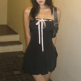 Design Color Tie Bow To Wipe The Breast Skirt With The Word Collar Waist Show Thin Pleated Skirt Dress Woman-Outfit