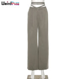 Puss Cyber Y2K High Waist Bandage Women Pants Baggy Elegance Harajuku Straight Trousers 2021 Fashion Streetwear
