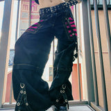 Early Spring New Women's Wear Loose Color Striped Mesh Stitching Dark Chain Ribbon Woven Trousers-Outfit