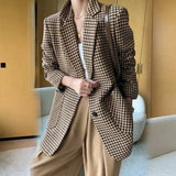 Lady Autumn Plaid Small Fragrance Coat Large Loose Temperament Woolen Suit Small Suit Thousand Birds Special Suit