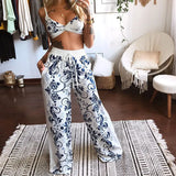 Summer New Women's Printed Sexy Breasts Loose Broad Leg Pants Two