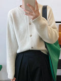 Women's Soft Waxy Love Button Up Knitted Cardigan Autumn Round Neck Short Sweater