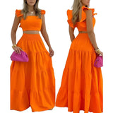 Top And Flower Print Colorblock Dress Two Piece