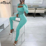 Fall Streetwear Black Bodycon Jumpsuit Women Long Sleeve Hollow Out One Piece Outfits For Rompers Women Jumpsuits