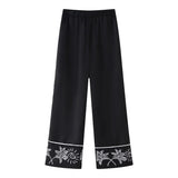 Summer New Women's Collar Short-Sleeved Embroidered Shirt Tight High-Rise Straight Trouser Set High-Waist