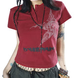 Women y2k Clothes Crop Tops Summer 2024 T-shirts Vintage Aesthetic Short Sleeve Tees Female Clothing Young Girls Streetwear-Outfit