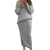 Autumer Winter Knit Pullover Crew Neck Long Sleeve Top Two Piece Sets Sweater Women Skirt Chic Pulls Korean Elegant