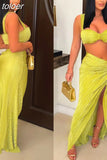 Sexy Green Sleeveless Caimsole Two Piece Skirt Set Party Evening For Women 2023 Summer Strapless Crop Top Long Skirt