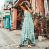 Elegant Polka dot boho women midi summer dress Sexy v-neck strap button A-line dress Female print beach