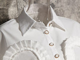 Vintage Patchwork Ruched Tops For Women Lapel Puff Sleeve Tunic Elegant Shirt Femaele 2020 Autumn Fashion New