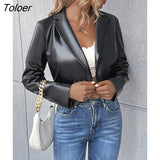 Faux Leather Blazer Women Black Moto Biker Short Jacket Casual Slim Button Pu Leather Coats Fashion Streetwear