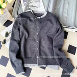 Splicing Color Fake Two Knitted Cardigan Women Wear Thin Sweaters Folded In Autumn-Outfit