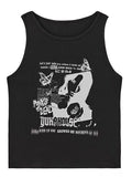 Grunge Print Sleeveless Sexy Tank Top for Women Ribbed Knit Vest Streetwear Aesthetic Clothing Female Crop Top Women 2000s-Outfit