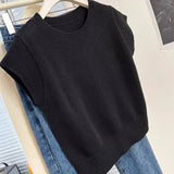 Small Flying Sleeve Blouse Short Style Sleeve Slim Ins2024 Short Sleeve Design Feeling Right Rotator Cuff Knitted T-Shirt Girl-Outfit