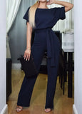 Casual Short Sleeve Solid Color Playsuit Round Neck High Waist Elegant Lace-up Jumpsuit Romper 2020 top Women's