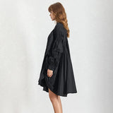 White Drawstring Spring Dress For Women Stand Collar Long Sleeve Casual Loose Dresses Female Fashionable New