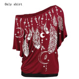 Women Shirts Blouses Summer 2021 Feather Print One Shoulder Top Casual Ladies Sexy Tops Skew Neck Shirts