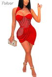 Nude Mesh Insert Caged Mini Dress Sexy Party Night Club Outfits Irregular Hem Corset Halter Bodycon Dresses