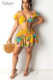 Floral Print Chiffon Two Piece Set Women Ruffle Mini Skirts with Crop Top Sexy Vacation Outfits Summer 2023
