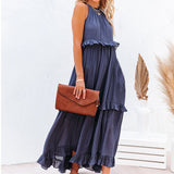 Style Ruffled Long Dress Wide Hem