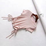 Side Drawstring Tie Up Ruched Tank Tops Women Solid Color Slim Crop Top Ladies Streetwear Ribbed Knitted Tees 2023-Outfit