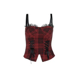 Summer New Sexy Hot Girl Blouse Dark Style Slim Christmas Red Plaid Vest Girl-Outfit
