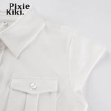 Y2k Button Up Shirts for Women Summer Blouses 2023 Girls Tight Fitted Short Sleeve Crop Tops Cardigan
