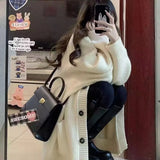 And Winter New Style College Style Korean Version Loose Lazy V-Collar Pocket Solid Color Knitted Cardigan Sweater Women's Spot-Outfit