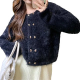 Mink Velvet Knitted Cardigan Girl 2024 Spring And Autumn New Korean Version Loose Soft Waxy Temperament Pure Color Sweater Coat Trend-Outfit