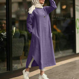 ZANZEA 2022 Kaftan Muslim Maxi Dress Women's Islamic Sundress Long Sleeve Vestidos Female Casual Solid Robe